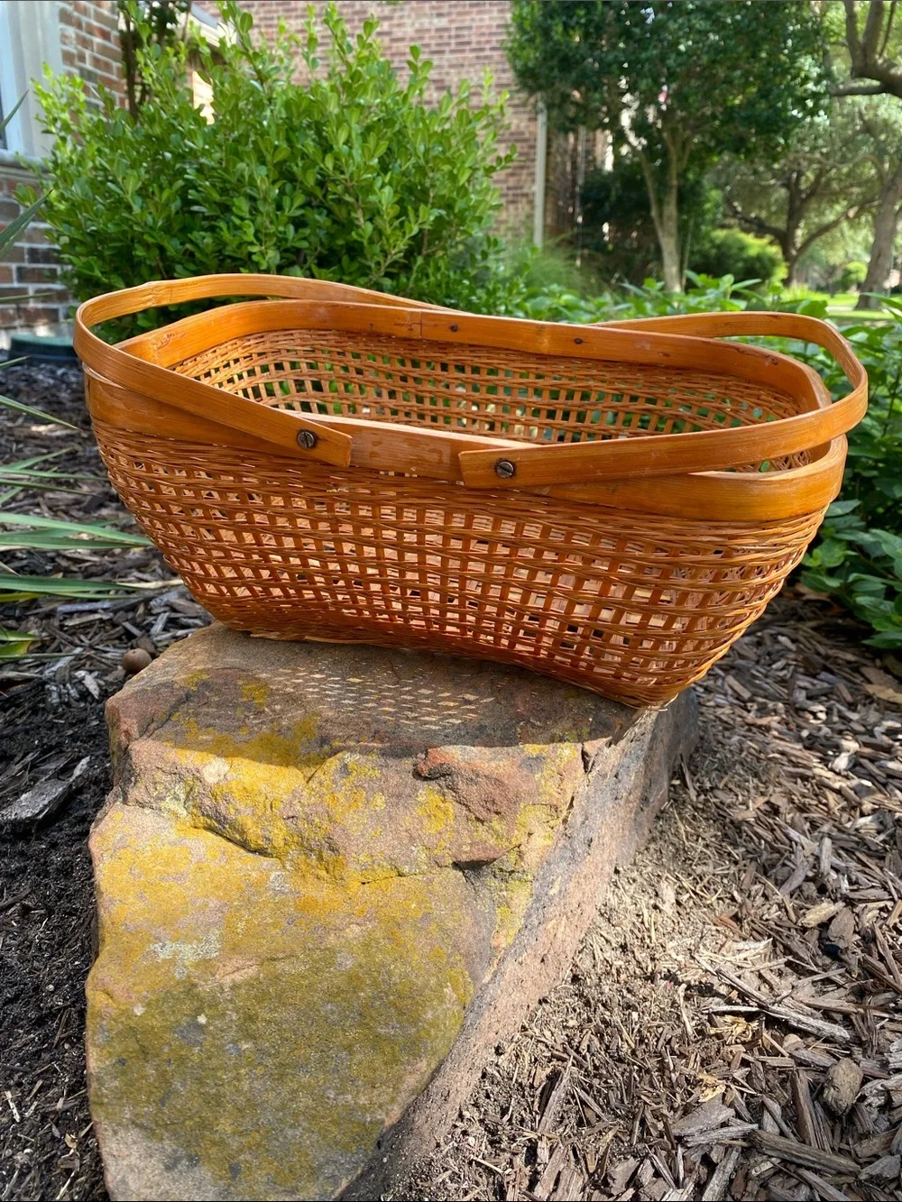 Vintage Handwoven Natural Brown Wicker Basket with Handles